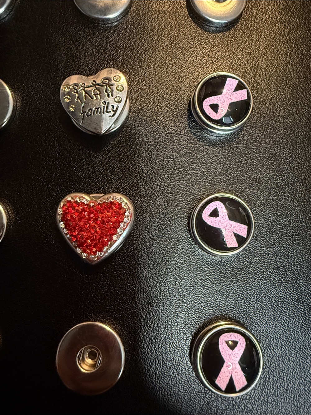 Snap Pink Ribbon and Red Heart Snap Charms